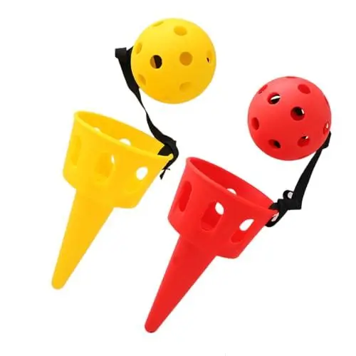 Produktbild: Amosfun 2er Set Schaufelballspiel FüR Kinder, Ballfangspiel FüR DraußEn, Eltern-Kind-Interaktion, Hand-Auge-Koordination, 8 X 8 X 16.5 Cm, Rot Und Gelb, Kunststoff