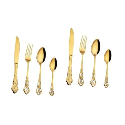 Produktbild: Amosfun 2 Sätze Westliches Besteckset Goldenes Besteck Strauß Silberbesteck Lebensmittel-service-löffel Esslöffel Steakgeschirr Kuchenlöffel Aus Stahl Essgeschirr Fischsteak Edelstahl 304