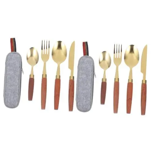 Produktbild: Amosfun 2 Sets Besteck Löffel Set Camping Geschirr Camping Besteck Geschirr Camping Essgeschirr Geschirr Western Geschirr Küchenausrüstung Gabeln Holz Golden
