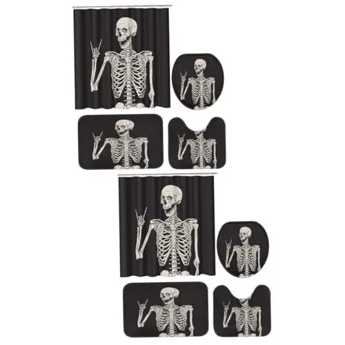 Produktbild: Amosfun 2 Sets Duschvorhang Badezimmer Dekor Badezimmer Vorhang Badezimmermatte Halloween Toilettenvorleger Toilettendeckelbezug Halloween Bodenmatte Rutschfester