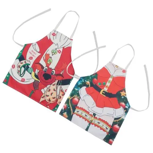 Produktbild: Amosfun 2 Stk Weihnachtsschürze Druckschürze ärmellose Schürze süße Schürzen Leinenschürze christmas apron weinachtsmürzen Küchenschürze waschbare Schürze Bettwäsche aus Baumwolle rot