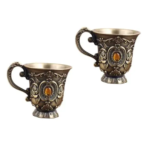 Produktbild: Amosfun Retro-ornament-becher 2 Stück Mini-weinglas Handgeprägte Weingläser Metallstruktur Für Hochzeitstagsbankett