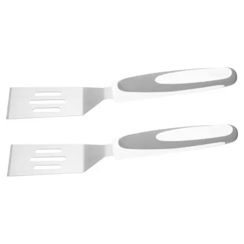 Produktbild: Amosfun 2 Stück Käseschaufel Geschlitzt Küchenspatel Flipper Spatel Gegrillter Käsewender Schaber Werkzeug Raclette Küchenbedarf Käsekuchen Burgerflossen Edelstahl Hellgrau