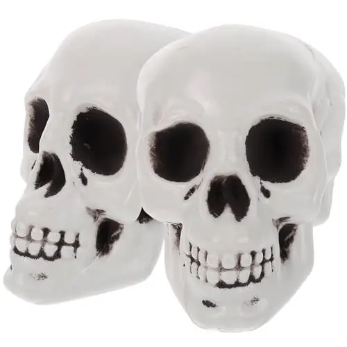 Produktbild: Amosfun 2 Stück Kunststoff Schädel Köpfe Halloween Schädel Realistische Menschliche Skelett Kopf Schädel für Halloween Bar Hause Tischdekoration