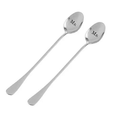 Produktbild: Amosfun 2 Stücke MR und MRS Löffel mit Gravur Besteck Edelstahl Kaffeelöffel Dessertlöffel Teelöffel Longdrinklöffel Esslöffel für Hochzeit Liebhaber Geschenk