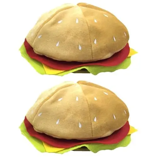 Produktbild: Amosfun 2st Hamburger -hut Baskenmütze Lustige Verrückte Hüte Party-burger-hut Witziges Kostümzubehör Burger-hut-kostüm Deckel Plüsch-food-hut Stoff Einkaufen Wintermütze Mädchen