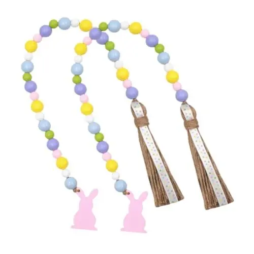 Produktbild: Amosfun Ostern Bead Decor Natürliche Holz Bead Garland Mit Quaste 2 Stücke Hängen