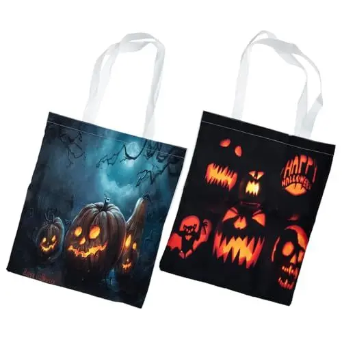 Produktbild: Amosfun 2st Kürbis-kopf-segeltuch-tasche Umhängetasche Leinentasche Organizer-einkaufstasche Halloween-canvas-handtasche Halloween-einkaufstasche Halloween-beutel (polyester)