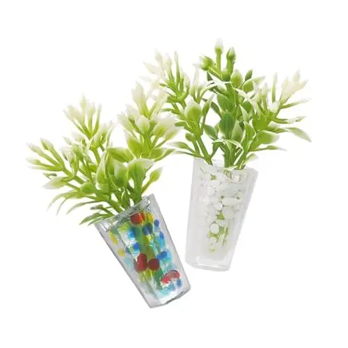 Produktbild: Amosfun 2st Miniatur-grünpflanzenmodell Anlage Mini Links Modelle Blumenvase Puppenhaus Blumen Vase Einmachgläser Dekoration Mini-Gerichte Mini Pflanzen Winziges Bonsai- Harz