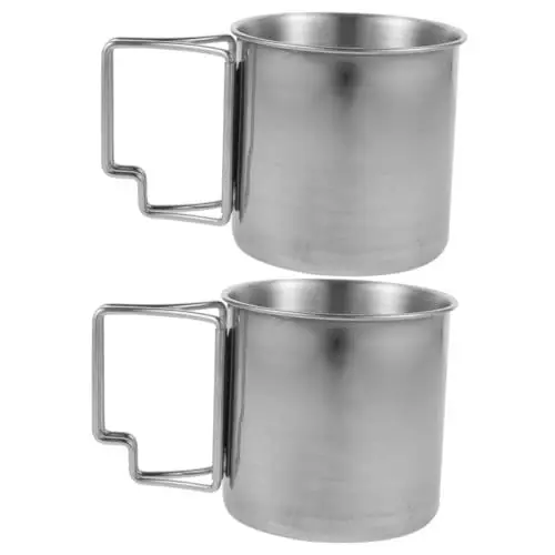 Produktbild: Amosfun 2st Outdoor-wasserbecher Tragbare Teetasse Camp-kaffeetasse Tragbare Campingbecher Outdoor-camping-becher Zusammenklappbarer Henkelbecher Outdoor-camping-tassen Rostfreier Stahl