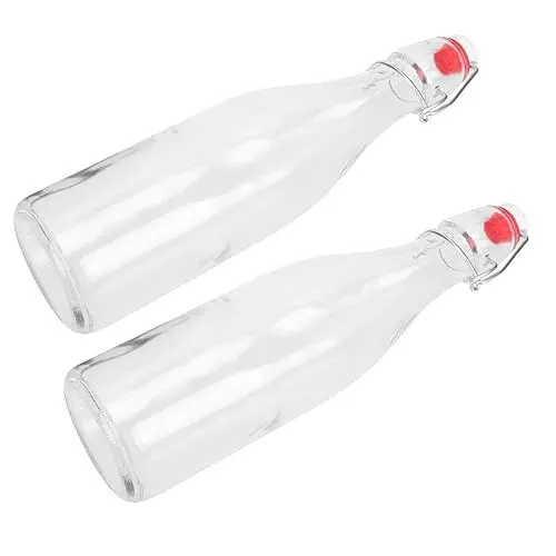 Produktbild: Amosfun 2st Saft Flasche Hausbedarf Ölflasche Saftbehälter Brauen Glasflasche Flasche Mit Bügelverschluss Brühflasche Mit Stopfen Behälter Für Sojasauce Saftflasche Ölbehälter Weiß