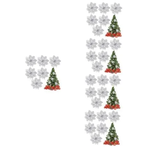Produktbild: Amosfun 30 STK Weihnachtsdekorationen Weihnachtsbaum Blumendekore Weihnachten Künstliche Silberner Weihnachtsstern Weihnachtssterne Blumenschmuck Die Blumen Plastik Blumendekoration