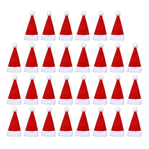 Produktbild: Amosfun 30 Stücke Weihnachten Besteckhalter Mini Weihnachtsmütze Weihnachtsmann Besteckbeutel Bestecktasche Weihnachten Weinflasche Abdeckung Kleine Nikolausmützen für Tischdeko
