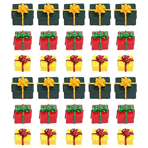 Produktbild: Amosfun 30pcs Mini Harz Geschenkbox Miniatur Ornament Weihnachten Tortenaufsatz Puppenzubehör Kuchenaufsatz Tortenfigur Weihnachtsfigur Dekofigur Tortendeko Kuchen Topper Baby Tauffigur