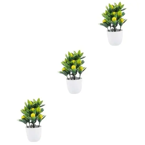 Produktbild: Amosfun 3St Faux-Zitronen-Topfpflanze Zitronen-Küchendekor Zitronenobstbaum-Bonsai Olivenbaum Künstliche Zitronenpflanze Dekorative Zitronenpflanze gefälschter Zitronenbaum-Bonsai Plastik