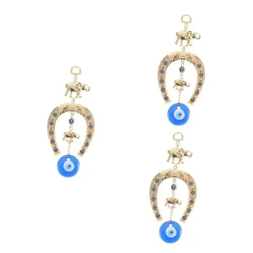 Produktbild: Amosfun Kette Auge Nazar 3st Schlüsselanhänger Blauer Böser Blick Elefantendekor Böses Auge - Evil Eye Anhänger Schutzamulett Blaues Auge Türkischer Anhänger Zinklegierung Golden Nazar Boncuk