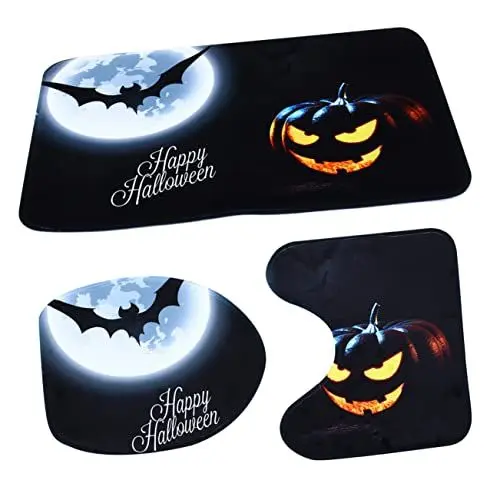 Produktbild: Amosfun Halloween-badezimmerteppich-Set 3-teilig Badematte Und Toilettenmatte Nicht Im Set Satte Farben Angenehme Textur