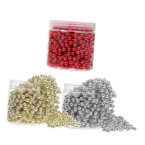 Produktbild: Amosfun Elegante Weihnachtskranz-perlenkette 3 Schachteln mit Goldenen Silbernen und Roten Kugeln 8 M Lange Kette für Dekorationen