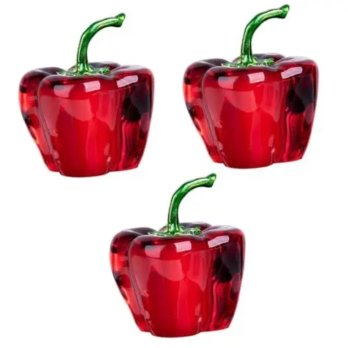 Produktbild: Amosfun 3St Wohnkultur Tischdekoration Schreibtischaufsatz Sammlerstatue aus Glas Weihnachtsdekorationen Paprika Kristall-Chili-Statue dekorativer Chili-Schmuck Kuchen Wagen rote Chili