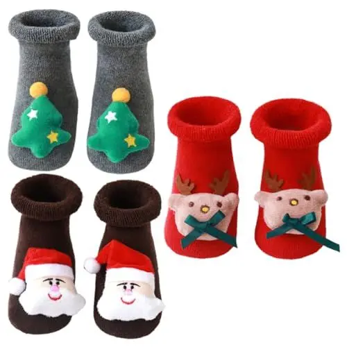 Produktbild: Amosfun 3 Paar Babysocken Weihnachtssocken Stubensocken - rutschfeste Socken Für S/m 0-1 Jahr Bezauberndes Design