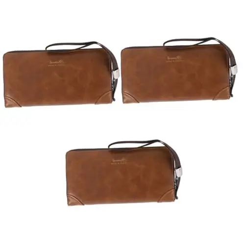 Produktbild: Amosfun 3 STK Herren Lange Geldbörse Zip-Around-scheckbuch-geldbörse Business-Brieftasche Männer Handtasche Große Brieftasche Pu-Brieftasche Ledergeldbörse Polyester Einfach Vater