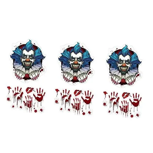 Produktbild: Amosfun 3 Sets Halloween Zirkus Clown Aufkleber „Happy Day“ Dekorative Tapete Halloween Toilettendeckel Aufkleber Halloween Party Dekoration Toilettensitz Aufkleber Gruselige