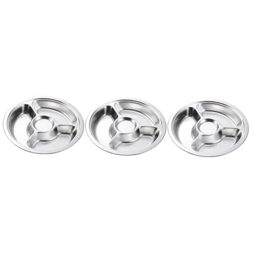 Produktbild: Amosfun 3 Stk runder Speiseteller segmentierte Essteller runde Platte Tellerteiler edelstahlplatten Edelstahlplatte für Mahlzeiten Untergitterplatte Essensteller Silver Wiederverwendbar