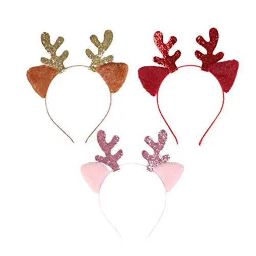 Produktbild: Amosfun 3 Stücke Rentier Geweih Haarreif mit Ohren Weihnachten Haarschmuck Kopfschmuck Weihnachtsmütze Kopfbedeckung Kinder Erwachsene Party Kostüm Zubehör