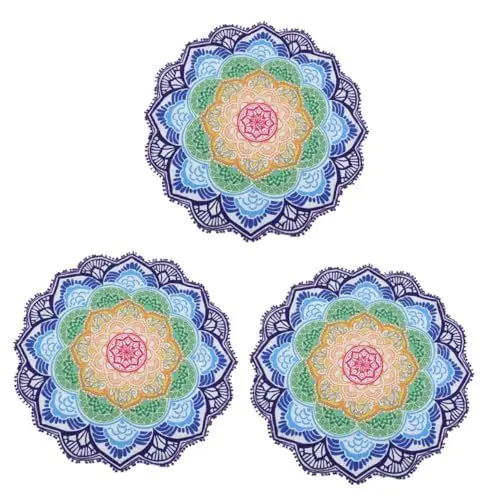 Produktbild: Amosfun 3 Stück Stilvolle Bunte Strandtücher Mit Quasten Runde Yogamatte Decke Schal Bequemes Polyester Für Zuhause Outdoor Camping