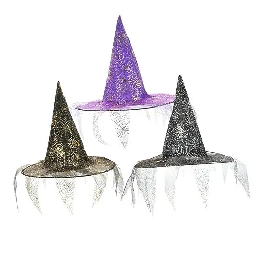 Produktbild: Amosfun 3st Festival-partyhut Cosplay-halloween-hut Zauberer-partyhüte Halloween-hut Aus Oxford-stoff Halloween-cosplay-hut Foto-requisiten Partyzubehör Dekorationen Gittergewebe Tuch