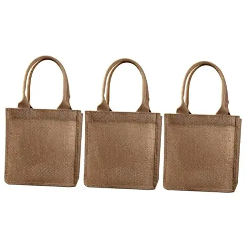 Produktbild: Amosfun 3st Retro-umweltfreundliche Jutetasche Einkaufstasche Aus Sackleinen Jutebeutel Wiederverwendbare Jute-geschenktüte Geschenkbeutel Aus Jute Jute-einkaufstasche Mit Griffen