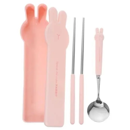 Produktbild: Amosfun 4 Sätze Tragbares Besteckset Löffel Besteck Wiederverwendbares Besteck Mit Etui Wiederverwendbares Silberbesteck Und Löffel Tragbares Geschirr Besteckkasten Süßer Löffel Pp Rosa