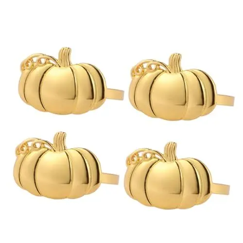 Produktbild: Amosfun Goldenes Serviettenset Für Halloween 4-teilig Praktische Serviettenschnallen Kürbis-Design