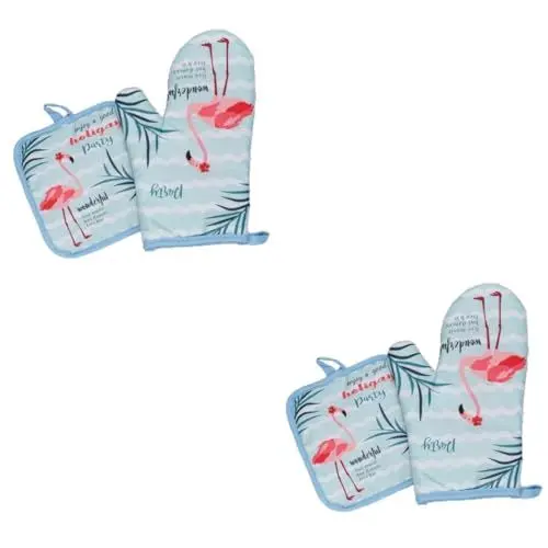 Produktbild: Amosfun 4 Stück Backschutzhandschuh und Unterlage Kitchen Helper kitchenaide BBQ-Handschuhe Topflappen für die Küche Backhandschuhe Handschuh und Polster Kochhandschuhe und Matte