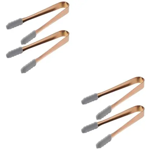 Produktbild: Amosfun 4 Stück Eisclip Toastzange backen Vorspeisenzange Gastronomiezange Essenszange Servierzange eiswürfelzange küchenzange Fischzange Zuckerzange Mehrzweckzange Kieselgel Golden