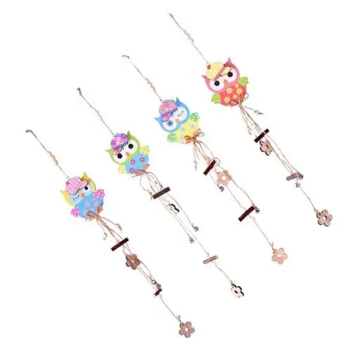 Produktbild: Amosfun Ostern Eule Glocke Hängen 4 Stücke Holz Ornament Set Wohnkultur Feier Aktivität