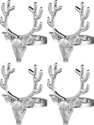 Produktbild: Amosfun 4er Set Weihnachts Serviettenringe Im Reh-Design Aus Aluminium, Tischdekoration FüR Weihnachten, Hochzeiten Und Festliche AnläSse