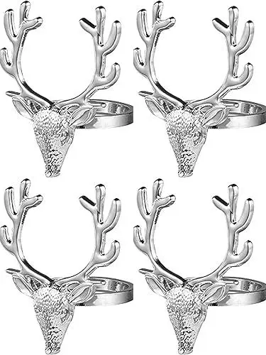 Produktbild: Amosfun 4er Set Weihnachtsserviettenringe Hirsch Design, Silber, 6.5x5cm, Metall, Tischdeko FüR Weihnachten, Partys Und Festliche AnläSse