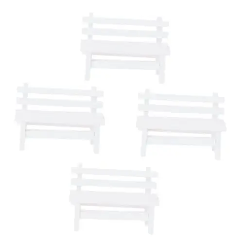 Produktbild: Amosfun 4 Stück Stuhl Foto Requisiten Ornament Tischdekoration Mini-Welt-Accessoire Mini-Veranda-Stuhl Pflanzendekor stühle Mini-Möbel Mini-Gartenbank aus Holz Holzstuhl Dekorationen Weiß