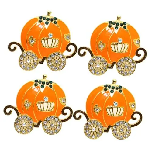 Produktbild: Amosfun Serviettenset 4-teilig Halloween Kürbiswagen Thanksgiving Serviettenhalter Legierung Strass Einzigartiges Design Tischdekoration Festlicher Look