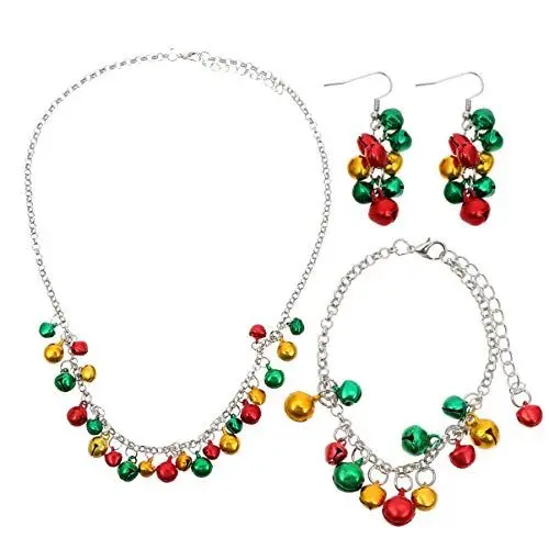 Produktbild: Amosfun 4-teiliges Set Glocke Schmuckset Weihnachtsschmuckset Modeschmuck Für Weihnachtsfeiern Weihnachtsbaum Halskette Jingle Bell Schmuck Weihnachtshalsband Glocke Creolen Socke Mädchen