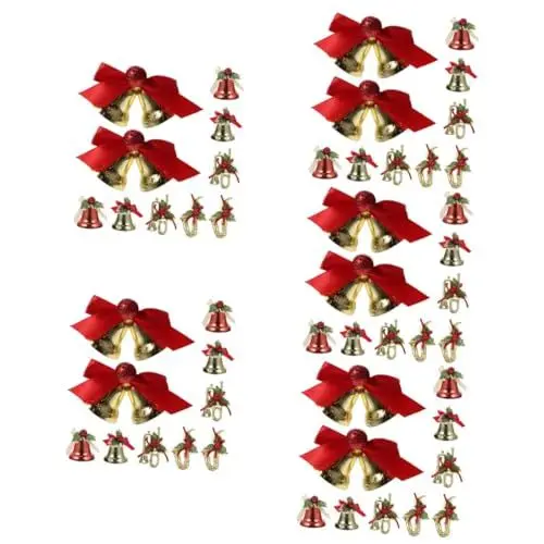 Produktbild: Amosfun 50 Stück Weihnachtsgold Trompetenbaum Musikglocken Blumen Mini Hochzeit Kunsthandwerk Ornamente Dekorativ Rot Verschiedene Kragendekoration Dekorationen Verschleißfeste Schleife