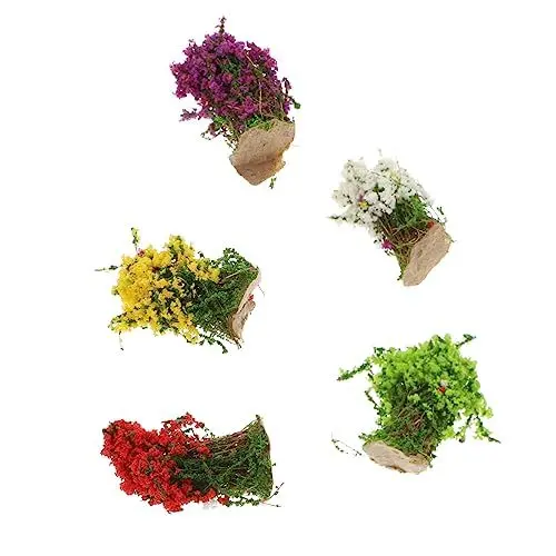 Produktbild: Amosfun 5St Grasschuppen künstliche Pflanzen im freien Sandtischverzierung Zug Ornament Modelle Mini-Bastelarbeiten Simulation blühender Sträucher Anlage Dekorationen Zubehör Strauch Harz