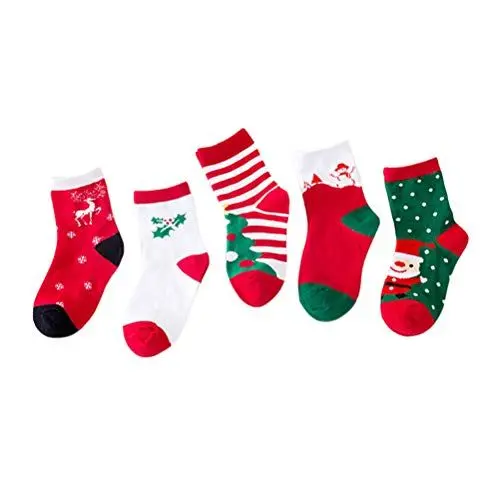 Produktbild: Amosfun 5 Paar Weihnachtskindersocken Baumwolle halbe Strümpfe Weihnachtssocken für 6-9 Jahre (Weihnachtsmischpaket)