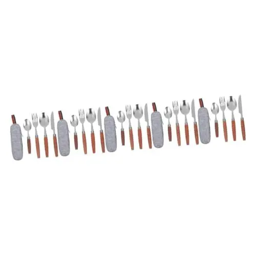 Produktbild: Amosfun 5 Sätze Besteck-Löffel-Set Bausatz Campingutensilien Campinglöffel Cutter- -Löffel-Kit Reisebesteck Edelstahlbesteck wiederverwendbares Geschirrset Küchenbesteck Holz Silver