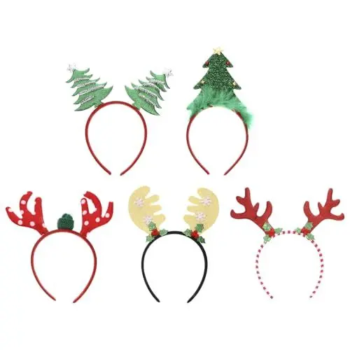 Produktbild: Amosfun 5 Stück Weihnachts-Haarreifen mit Rentiergeweih, festliche Kopfbedeckung für Kinder, vielseitiges Haarschmuck für Weihnachtsfeiern und Kostüme