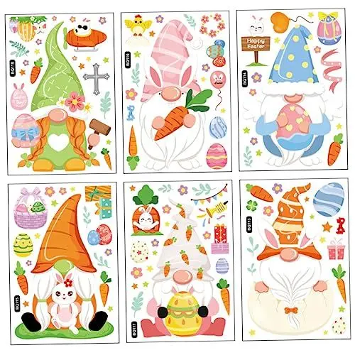 Produktbild: Amosfun 6 Blätter Aufkleber Frühlings-Fensterklammern Hasentür klemmt fensterbild kinderzimmer osterbilder fenster Applikationen Verzierungen Statische Ostern-Abziehbilder Eier schmücken
