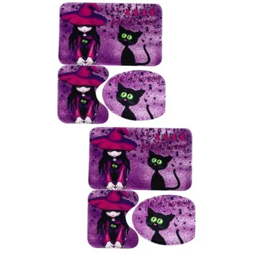 Produktbild: Amosfun 6 STK Toilettensitz Dreiteiliges Set wasserdichte Bodenmatte Wasserdichter Teppich Halloween-toilettenabdeckung Badezimmermatte Halloween-badematte Polyester (Polyester) Violett