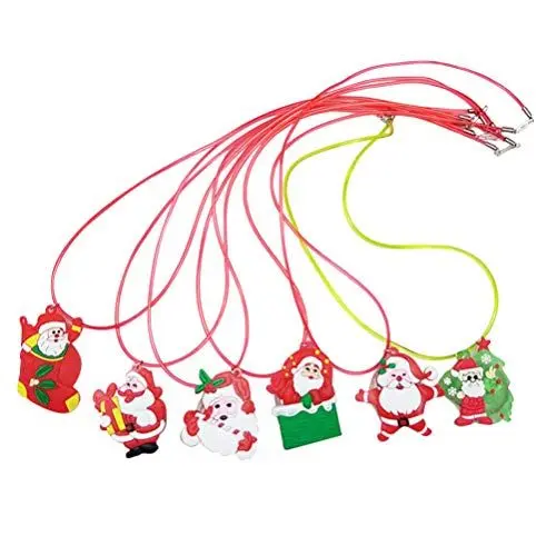 Produktbild: Amosfun 6 Stücke LED Weihnachten Halskette Weihnachtsmann Anhänger mit Licht Nikolaus Kettenanhänger Schmuck Kette Anhänger Halsschmuck für Kinder Mädchen Damen - Zufällig