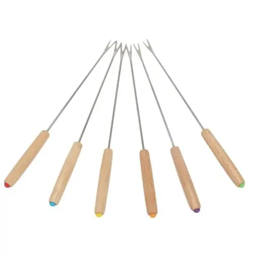 Produktbild: Amosfun 6st Hot-dog-gabeln Grillverlängerungsgabeln Campingspieße Aus Edelstahl Gemüsegabeln Camping-spieße Smores-spieße Fleischgabeln Fruchtstäbchen Grillstäbchen Schnur Hölzern Draussen